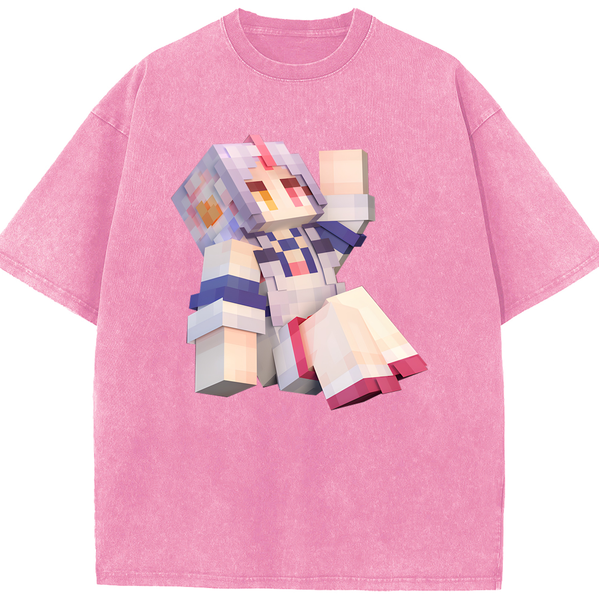（画像用） マインクラフト ブロックの世界 Minecraft MC Block world 綿100% ヴィンテージ風 半袖Tシャツ（フロントプリント）